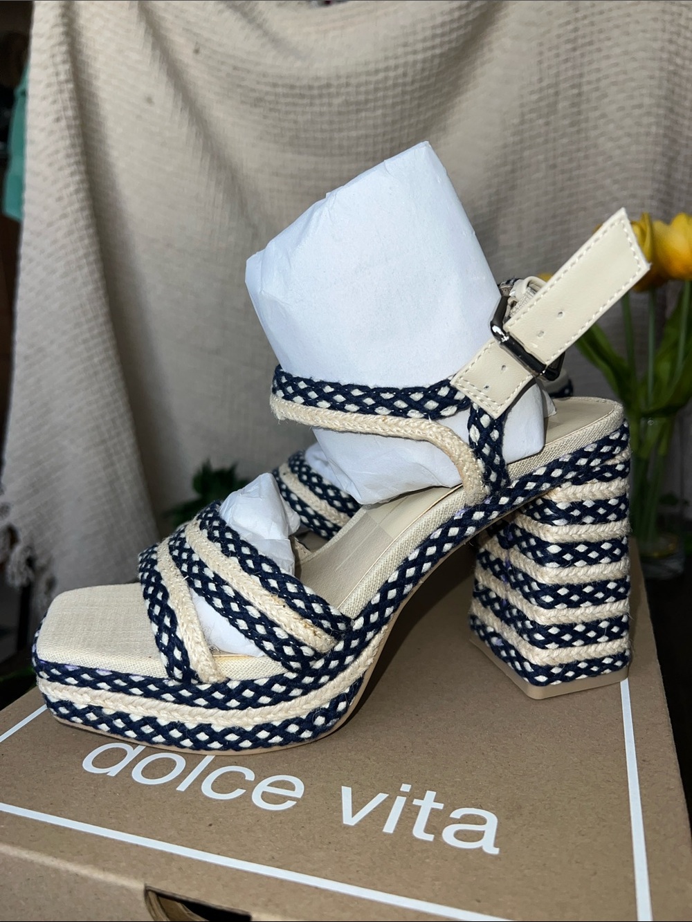 Dolce Vita Navy and Beige Braided Platform Sandal
